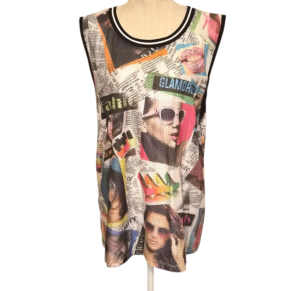 BLUSH | Sleeveless Mesh Collage Graphic Print Streetwear Tanktop